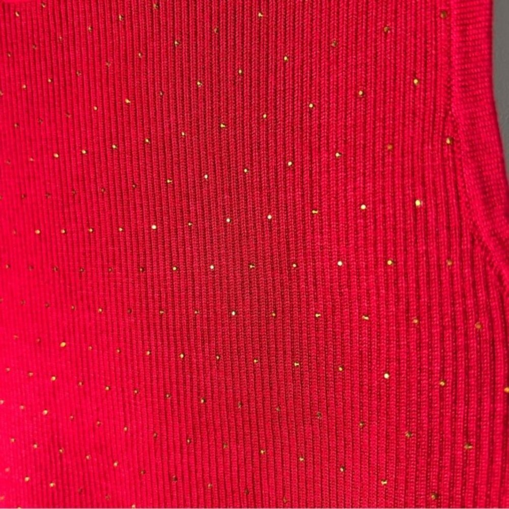 NWT‎ TAHARI T Fiery Red Viscose Blend Small Gold Sparkles Sleeveless Top Blouse - Picture 7 of 8